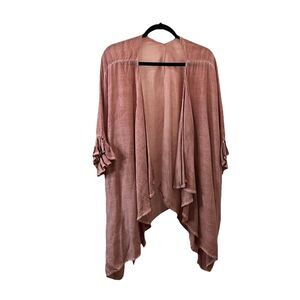 Entro Kimono Beach Coverup Rose Pink Ruffles Open Front Boho Cottage Coastal S/M